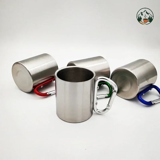 Mugs isothermes Altacafé en acier inoxydable avec mousquetons colorés pour le camping et la randonnée