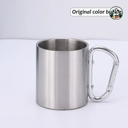 Mug isotherme Altacafé en acier inoxydable argenté avec poignée mousqueton intégrée pour le camping