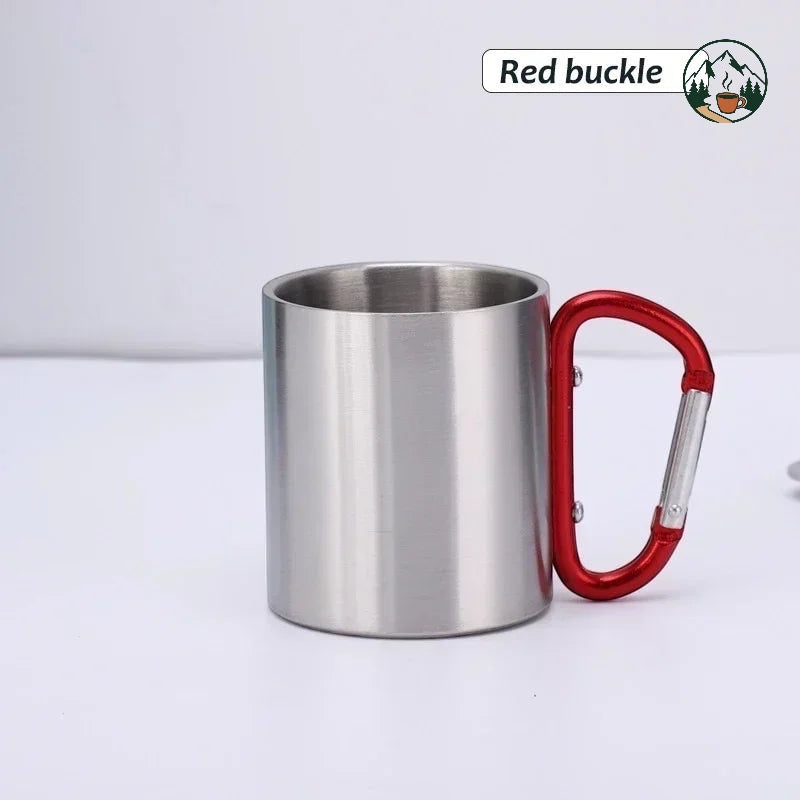 Mug isotherme Altacafé en acier inoxydable avec poignée mousqueton rouge pour le camping et la randonnée