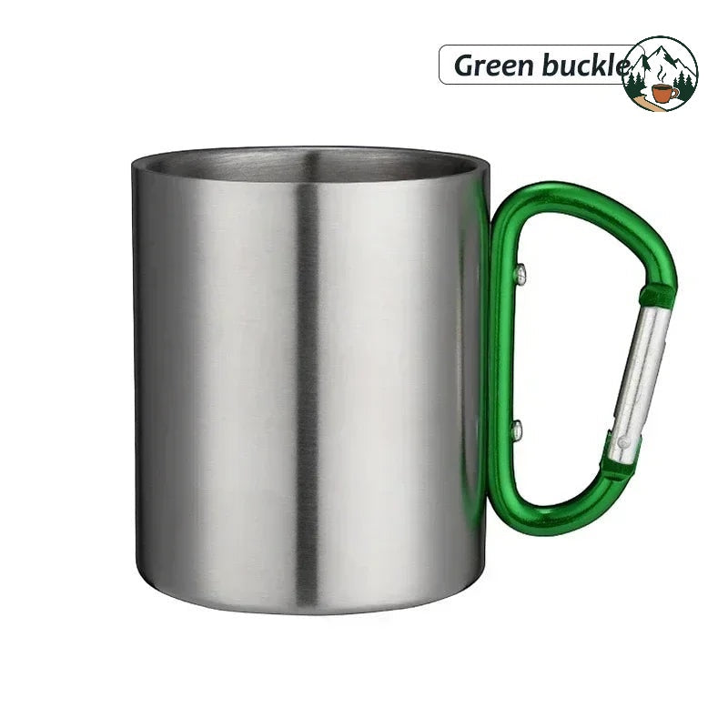 Mug isotherme Altacafé en acier inoxydable avec mousqueton vert pour le camping et la randonnée