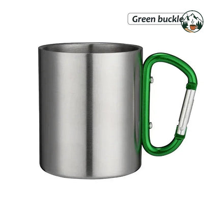Mug isotherme Altacafé en acier inoxydable avec mousqueton vert pour le camping et la randonnée