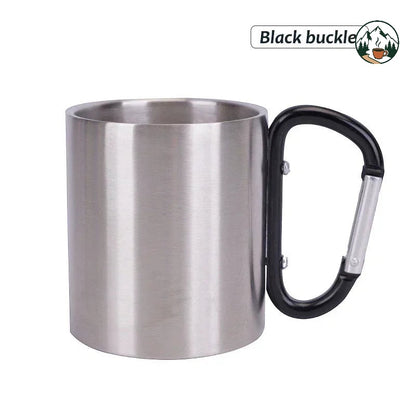 Mug isotherme Altacafé en acier inoxydable avec poignée mousqueton noire pour le camping et la randonnée