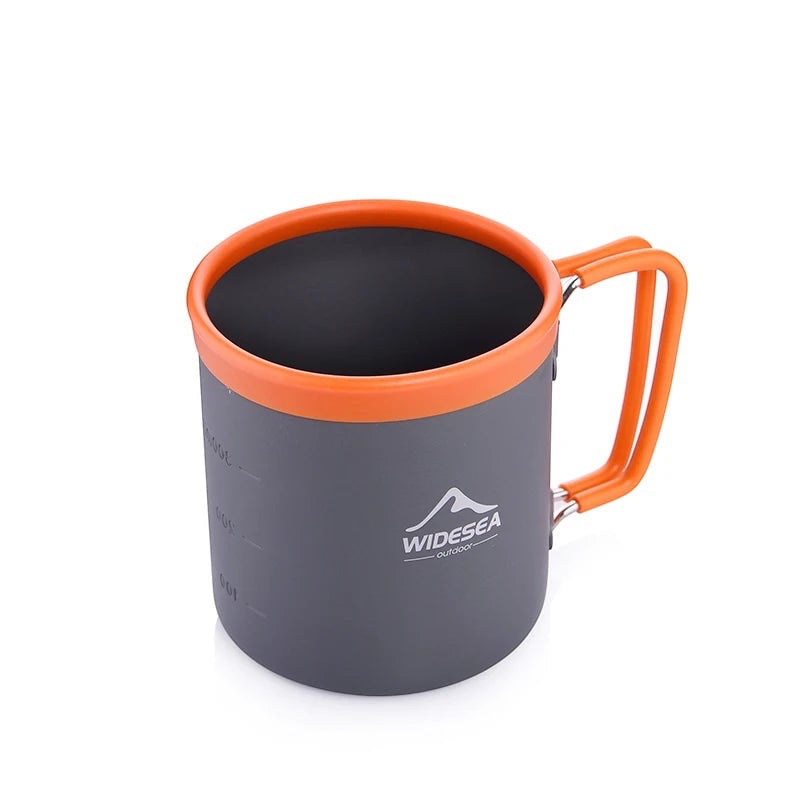 Tasse de camping Altacafé WIDESEA grise et orange avec graduations internes et poignée pliable pour la randonnée