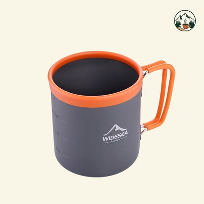 Tasse de camping Altacafé WIDESEA grise et orange avec graduations internes et poignée pliable pour la randonnée